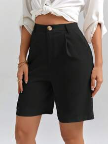 SHEIN Clasi Solid Color Buttoned Mid-Length Casual Shorts With Pockets For Spring And Summer