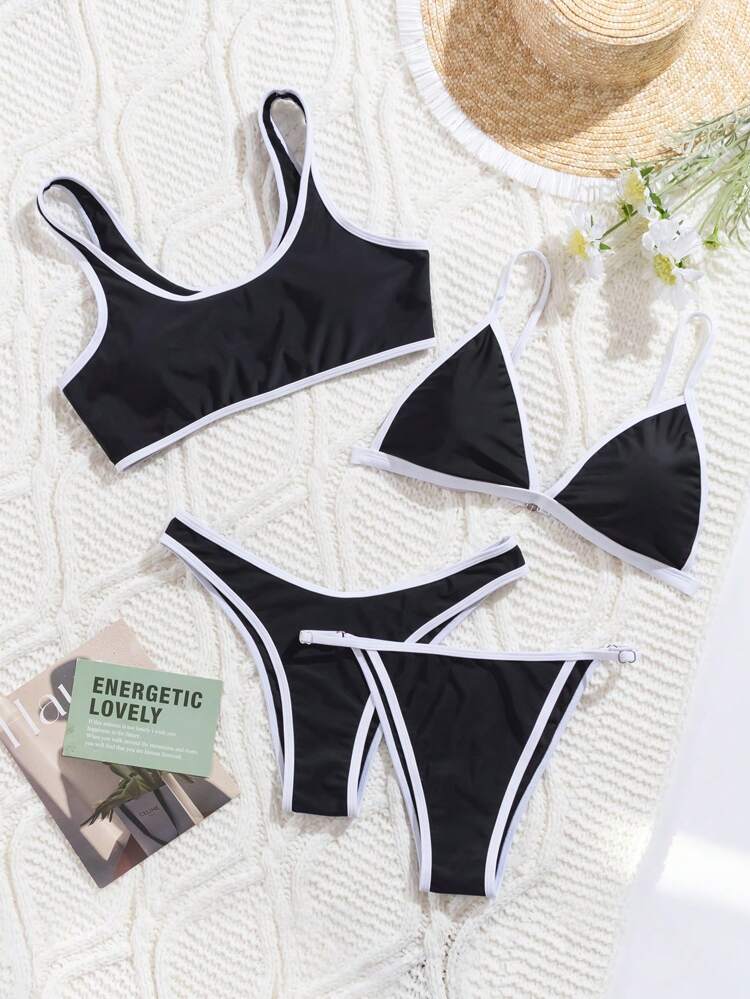 Women 4 PCS Simple Package Edge Bikini Set For Vacation Summer