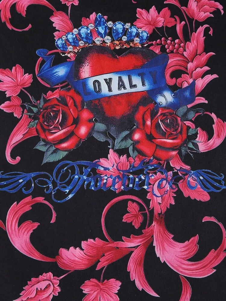 Women Fashionable Heart Print Off Shoulder Short Sleeve T-Shirt