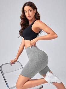 Easithlete Women Solid Color Casual Sports Shorts With Pockets - Light Grey - View 4