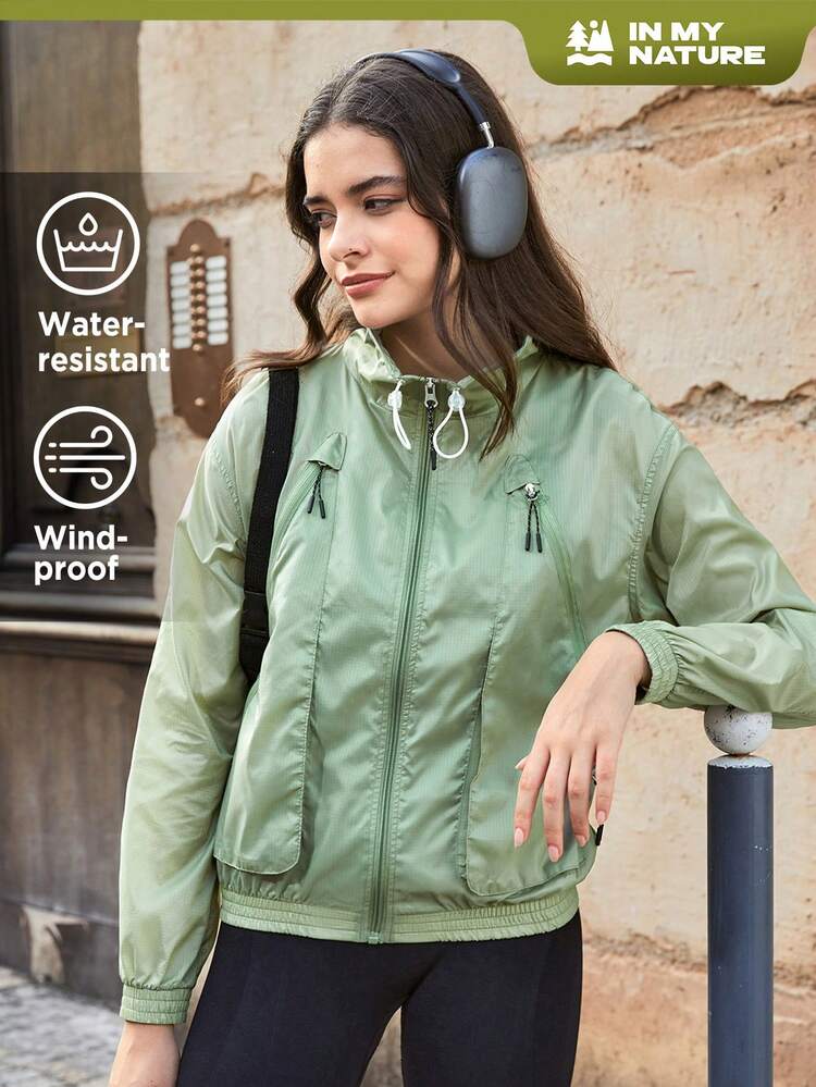 Solid Zip Up Hooded Softshell Jacket