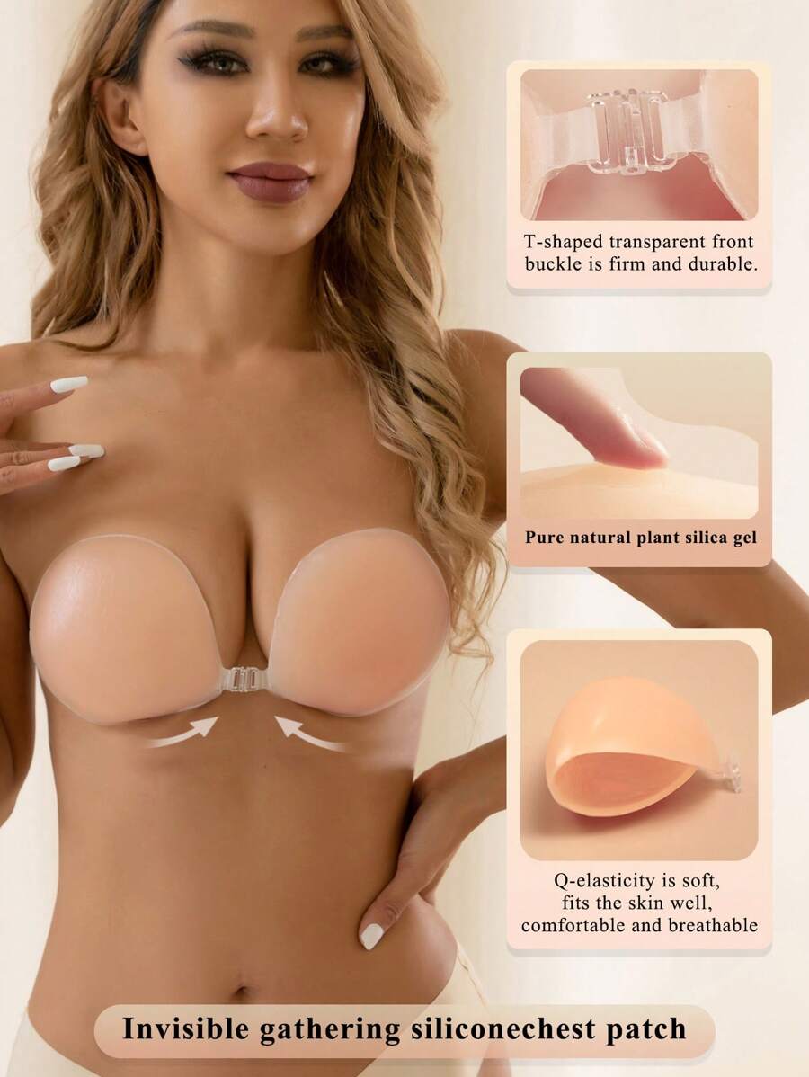 Thick Silicone Self-Adhesive Nipple Cover Boob Pads - Apricot - View 1