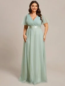 EVER-PRETTY Robe de demoiselle d'honneur à taille haute avec body froncé en maille, grande taille