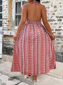 Breezaya Plus Size Nữ Váy dây thắt lưng cổ chữ V sâu cổ điển - Bụi hồng - Xem 2