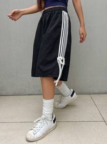 DAZY Mujeres, pantalones cortos a rayas con lazo de moda para ocasiones informales en verano