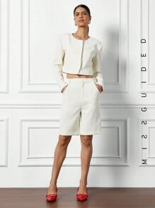 MISSGUIDED Blazer And Bermuda Shorts Set - White - View 4