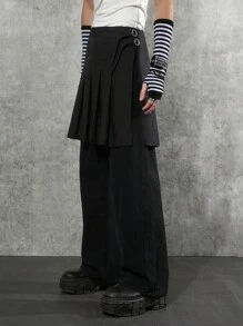 Manfinity Denimwave Skort ג'ינס שחור לגברים, עיצוב פאשן פורוורד 2 ב-1, שילוב ייחודי של נוחות וסטייל, אידיאלי לבגדי רחוב טרנדיים. - שחור - ראה 1