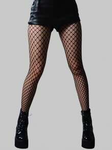 ROMWE Goth 4 Pairs Women's Black Mesh Net Pantyhose Set, Suitable For Four Seasons - Black - View 5