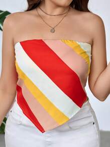SHEIN Essnce Women Plus Size Colorful Striped Bandanas Tube Tops Jumpsuit Fashionable And Casual - Multicolor - View 4