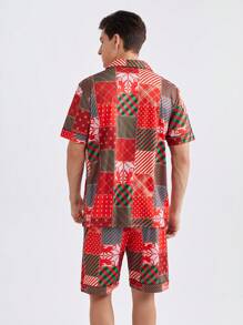 男士時尚印花舒適休閒家居服裝套裝 - 彩色 - 查看 2
