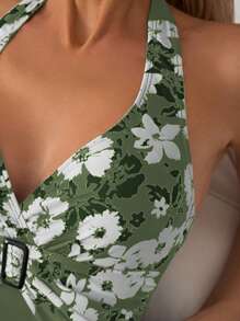 SHEIN Swim Maiô Halterneck Sem Encosto Estampado de Flores para Férias na Praia no Verão - Multicolorido - Ver 4