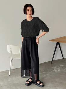 FRIFUL Camiseta Casual de cuello redondo y flecos de unicolor para mujer de Primavera/Verano