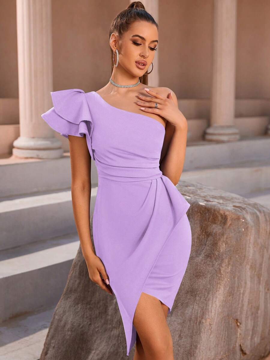 ADYCE Un singur umăr cu volan, fără spate, fante, înfășurate, pentru petrecere de cocktail, rochie bodycon, elegantă, bal de absolvire, semi-formală, pentru invitați de nuntă, pentru ziua de naștere, absolvire, cină, întoarcere acasă