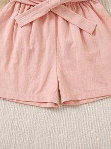 SHEIN Young Girl Solid Color Simple Bow Decoration Shorts