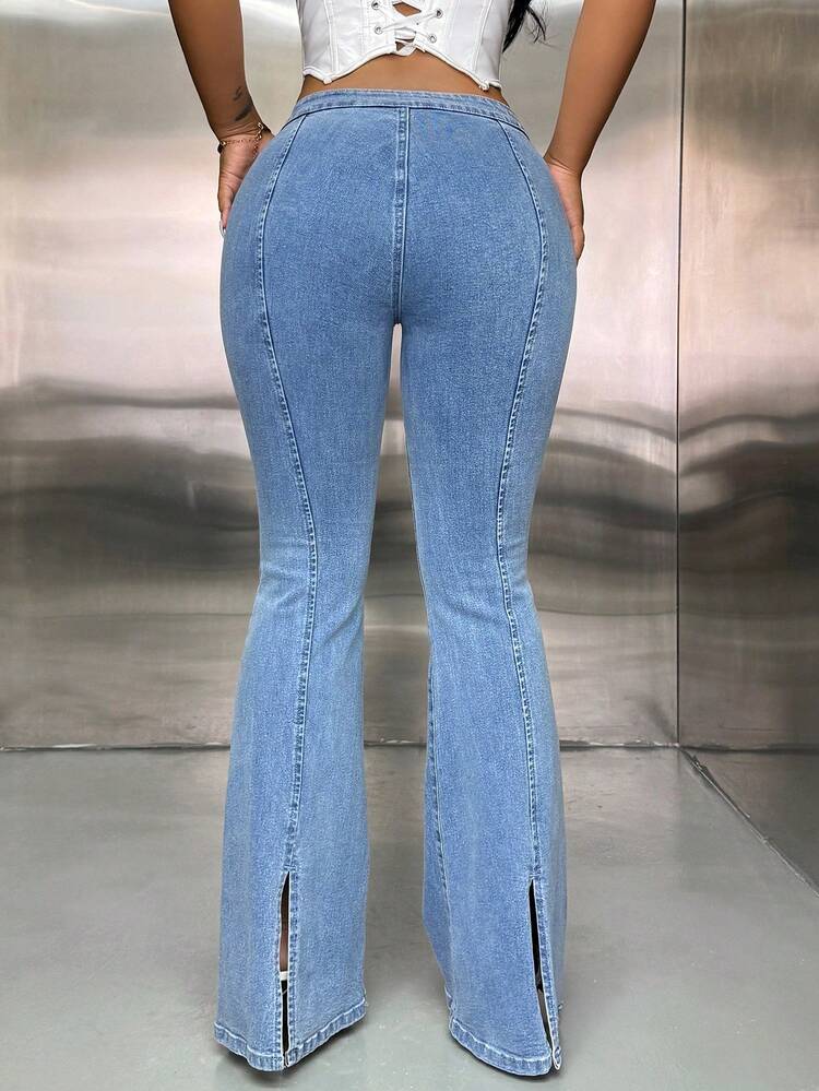 Women Low Waist Toothpick Design Elegant Flared Jeans