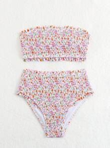 Swim Mod Women Strapless Bandeau Floral Bikini Set, Random Print, Summer Beach - Multicolor - View 4