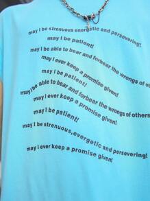 青少年男孩字母印花藍色背心和紋理布料短褲2件套裝 - 藍白色 - 查看 3