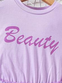SHEIN Elegante vestido de varias capas con dobladillo de malla degradado y gráfico de letras para bebé niña, perfecto para primavera y verano - Morado - Ver 6