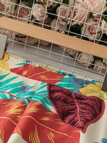 SHEIN Holidaya 大尺碼假期休閒植物印花喇叭褲