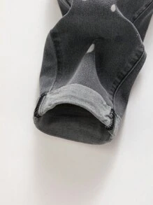 Teen Boy Grey Ripped Printed Patch Stretch Tapered Jeans With Rolled-Up Hem - Grey - View 8