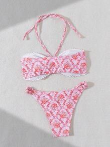 Swim Mod Women Fashionable Summer Holiday Beach Bikini Swimwear Set,Summer Beach - Pink - View 2