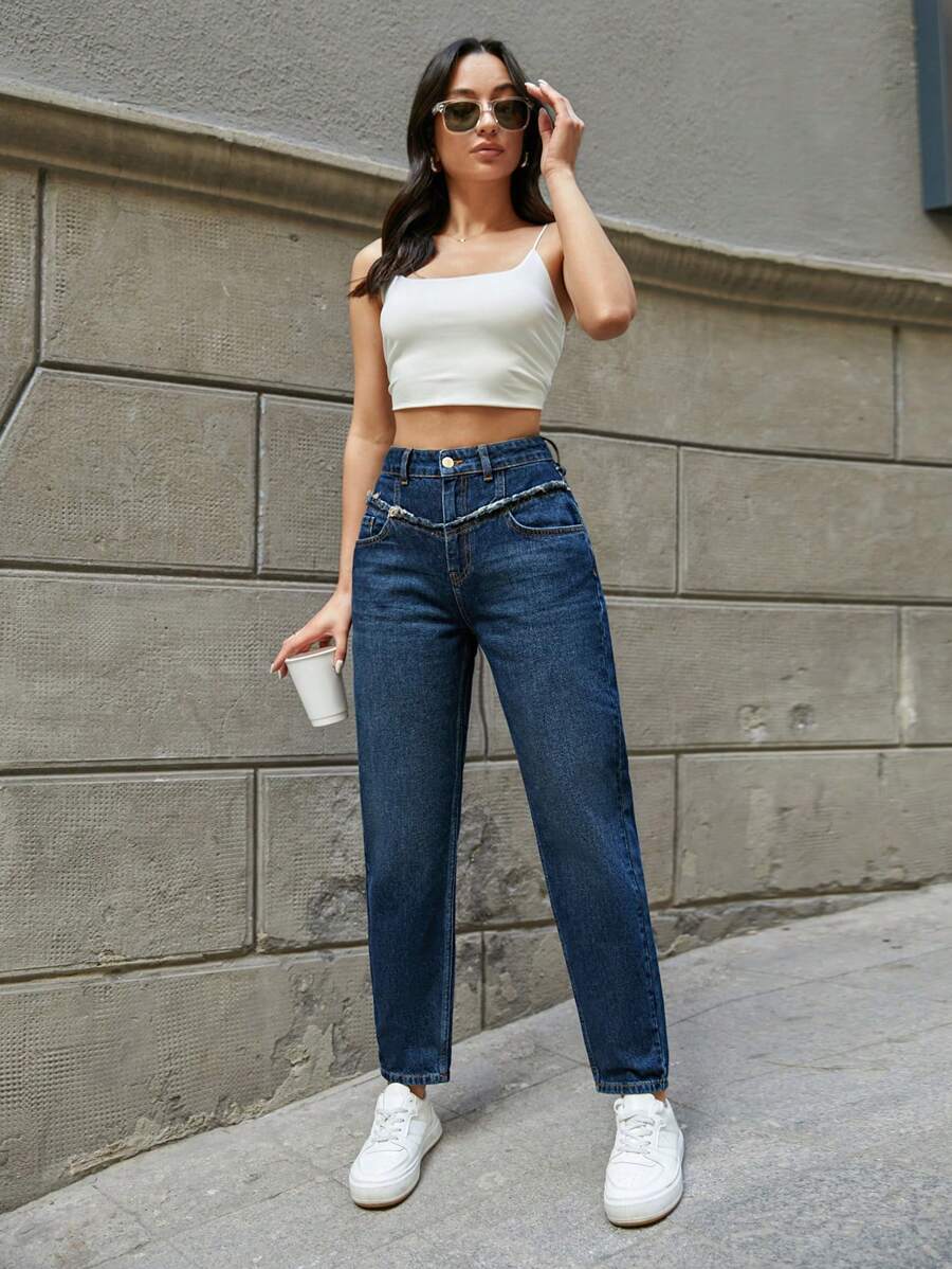 RueChic - Rigid, Sewing Detailed Mom Fit - Medium Wash - View 1