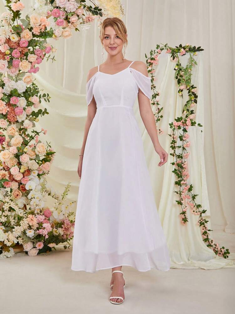 Women Summer Solid Color Off-Shoulder Side Slit Dress With Elegant Style