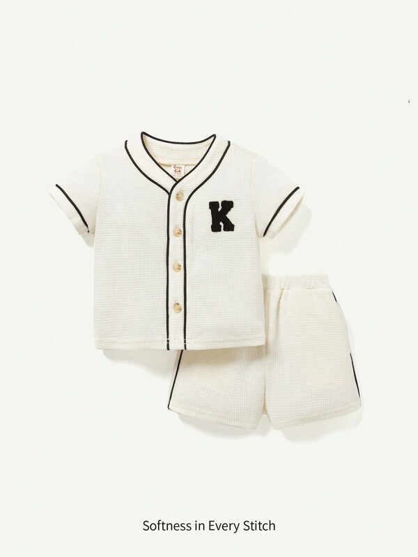 Cozy Pixies Babyjongen letterpatroon colorblock vest met korte mouwen T-shirt en casual shorts 2 stuks / set