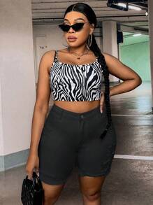 SHEIN SXY Women Plus Size Simple Solid Color Brushed Denim Shorts