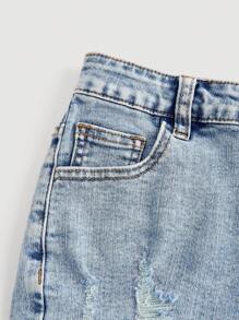 SHEIN Girlism Tween Girl Spring Summer Boho 2 Pieces Solid Tank Top& Stonewashed Distressed Ripped Rolled Up Hem Denim Jeans Shorts Set With Slant Pocket,Summer Girls Clothes Set Outfits