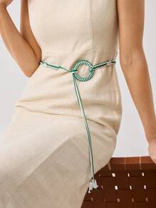 MOTF PREMIUM 1PC WOMEN'S BOHEMIAN STYLE WOVEN GREEN & WHITE BELT, SUITABLE FOR VACATION - Multicolor - View 1