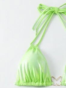 Swim SXY 女士3入組露背霓虹比基尼套裝，適用於海灘假期，夏季沙灘 - 青檸色 - 查看 4