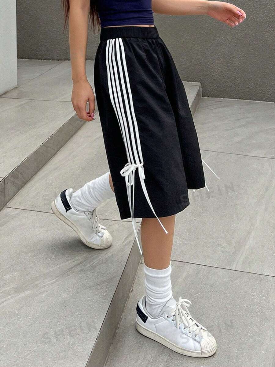 DAZY Mujeres, pantalones cortos a rayas con lazo de moda para ocasiones informales en verano