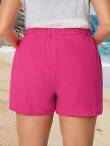 EMERY ROSE Shorts color rosa fuerte de talla grande con bolsillos, verano - Rosa Fucsia - Ver 2