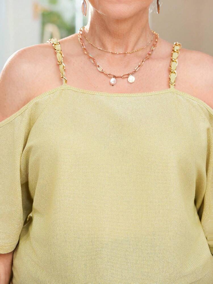 Plus Size Casual Loose Off-Shoulder Neckline Simple Summer Top