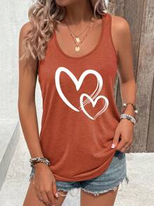 INAWLY Valentine Heart Pattern V-Neck Sleeveless Tank Top For Summer Leisure Time