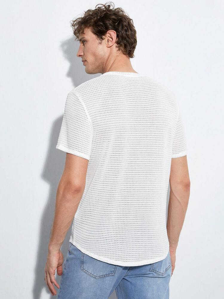 Men Knitted Casual Short Sleeve T-Shirt, Summer Daily, Solid Color, With Pocket