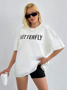 RueChic Slogan & Butterfly Print Oversize T-Shirt - Multicolor - View 2