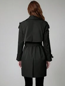 MIEGOFCE Double Button Belted Trench Coat - Black - View 3