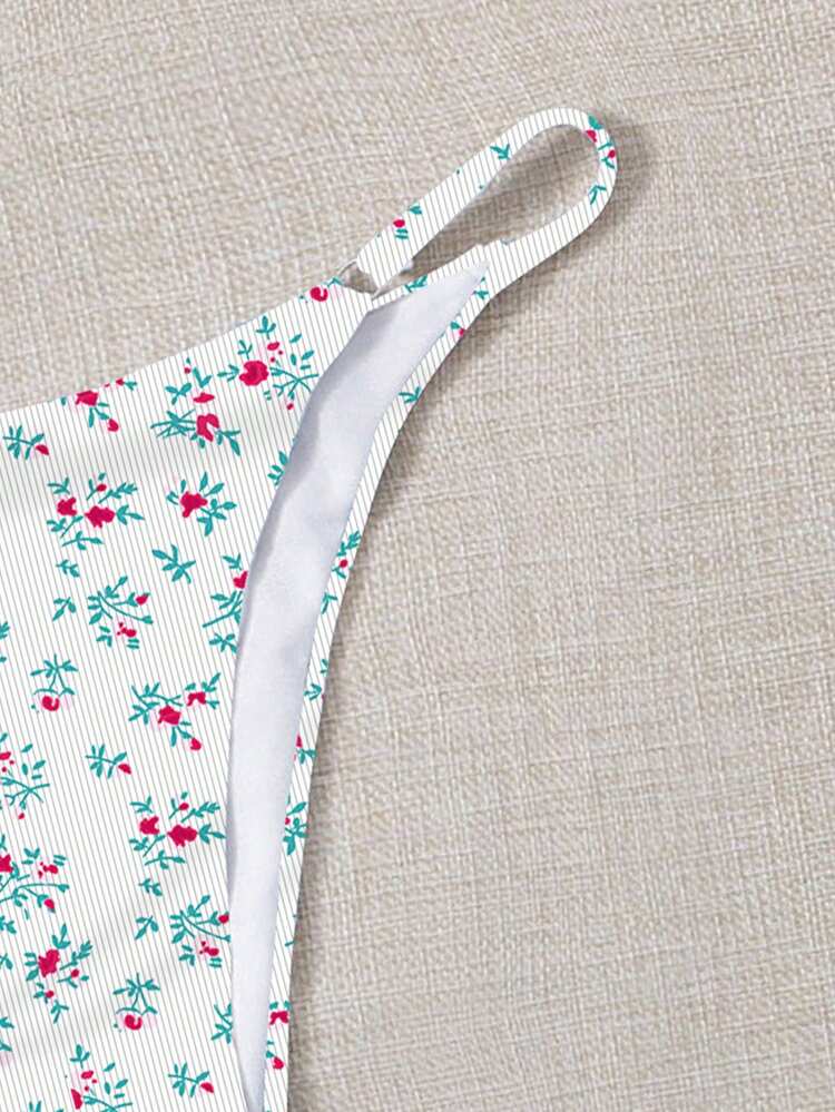 Random Floral Printed 2-Piece Bikini Set For Vacation, Beach And Pool,Summer Beach