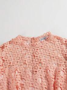 Vestido de noche elegante para fiesta formal con mangas alargadas de encaje bordado de satén - Rosa - Ver 6