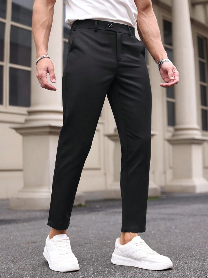 Manfinity Mode Men Casual Solid Color Zipper Fly Tapered Dress Pants Suit Pants SHEIN UK