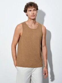 GENTILAND Men Solid Color Knitted Casual Tank Top For Summer