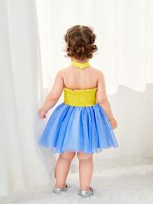 SHEIN Gaun Bayi Perempuan Kontras Mesh Kartun Blok Warna Plants - MultiWarna - View 2