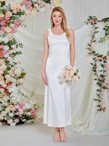 Women White Hollow Out Long Tank Dress For Family Matching Outfits (2 Pieces Sold Separately) - White - View 4