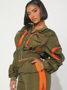 SHEIN Unity Contrast Zip Pocket Bomber Jacket - Multicolor - View 4