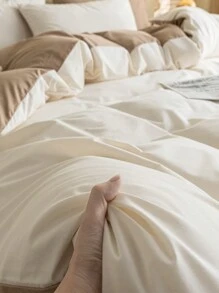 3pcs Beige & Deep Coffee Tone Bedding Duvet Cover And Pillow Sham Set - White - View 2