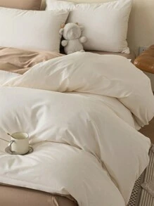 3pcs Beige & Deep Coffee Tone Bedding Duvet Cover And Pillow Sham Set - White - View 6