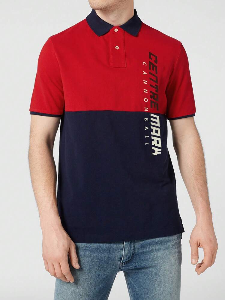 Boyfriend Style Men Summer Casual Color Block Letter Printed Short Sleeve Sports Polo T-Shirt Workout Tops Golf Shirt