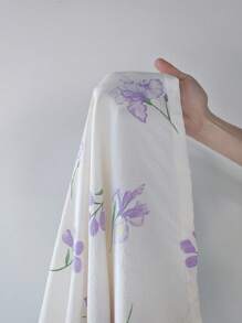 Contrast Color Flower Printed Lapel Collar Pajama Set With Ruffle Sleeve Top And Pants For Women - Lilac Purple - View 7